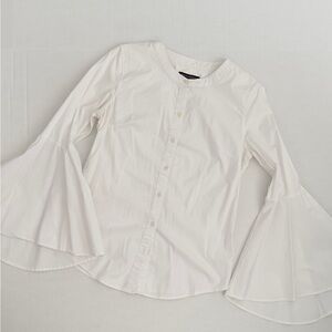 Banana Republic White Bell Sleeve Blouse with Mandarin Collar